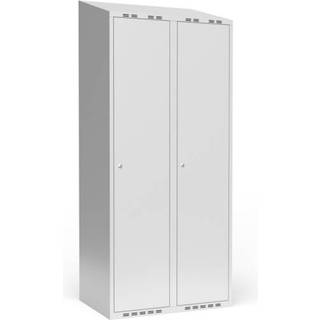 Garderobeskab 2x400 mm m/skråt tag, 1 rum i højden og lys grå dør m/cylinderlås