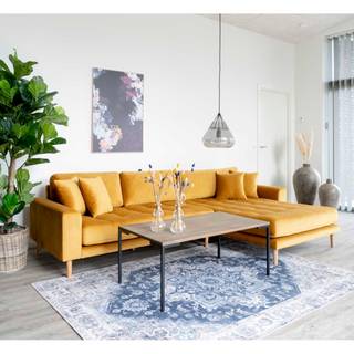 Lido lounge sofa med 4 puder, højrevendt, velour, sennepsgul