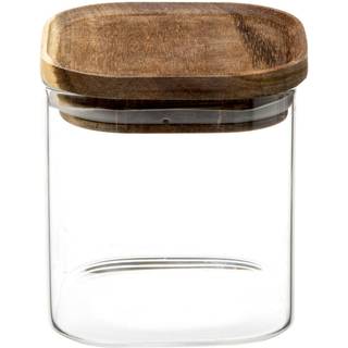 Opbevaringsglas med låg af akacietræ - Transparent - 11cm x 11cm x 11cm - Mina