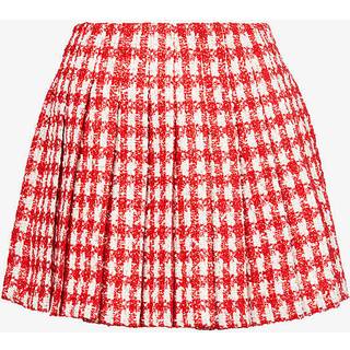 Self-Portrait Pleated houndstooth bouclÃ© mini skirt - red - L