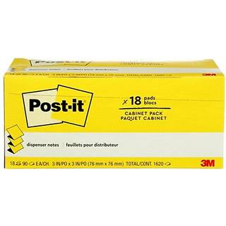 Post-It Pop-Up Notes Original Canary Yellow Pop-Up Refill Cabinet Pack 3 """" X 3 """" Canary Yellow 90 Sheets/Pad 18 Pads/Pack