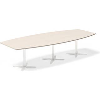 Konferencebord DNA, Birk 3200x1200 mm bådformet, Hvid understel