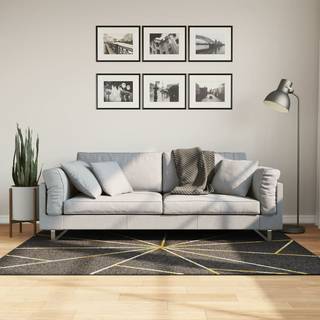 gulvtæppe 120x180 cm vaskbart og skridsikkert sort + guldfarvet