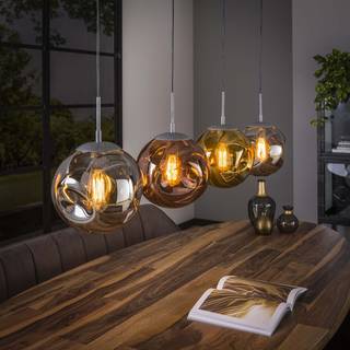 Stellar hængelampe, 4 lyskilder lang, antik sølv, flerfarvet glas