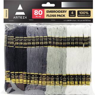 Arteza Broderi Thread 80 Skeins of Embroidery Floss 20 Hver af sort hvid m?rkegr? og lysegr? 100% merceriseret bomuldsvenskab Armb?nd Streng Cros