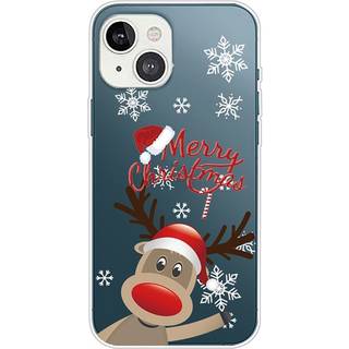 iPhone 14 TPU Plast Julecover - Rensdyr med Nissehue