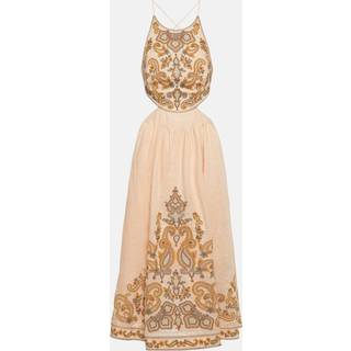 Zimmermann Devi embroidered linen midi dress - gold - XS