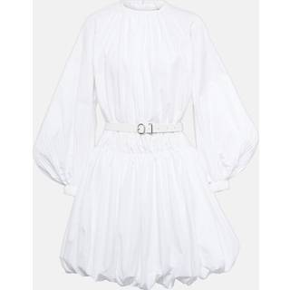 Jil Sander Leather-trimmed cotton poplin minidress - white - XXS