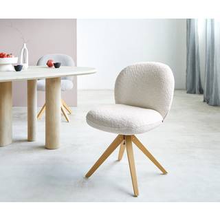 Drehstuhl Nube-Flex Bouclé Weiß Holzgestell kantig Natur 180° drehbar Taschenfederkern - Weiß, Natur