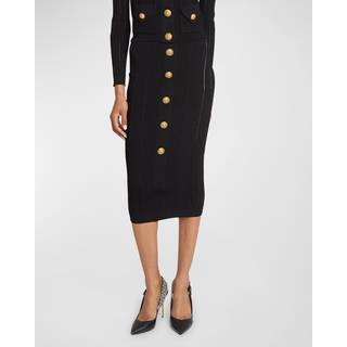 Balmain High-rise ribbed-knit midi skirt - black - XS