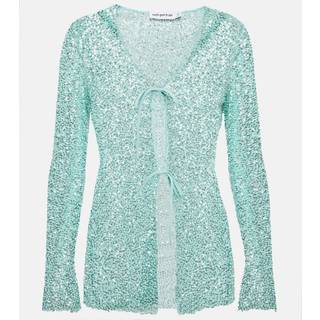 Self-Portrait Beaded tie-front cardigan - blue - S