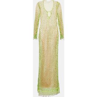 Self-Portrait Beaded fishnet maxi dress - green - S