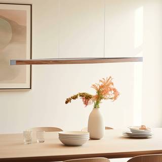 Quitani LED-hængelampe Kiera, eg/nikkel, 118 cm