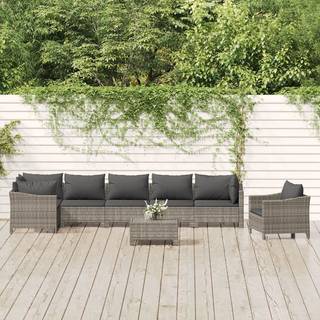 loungesæt til haven 8 dele med hynder polyrattan grå