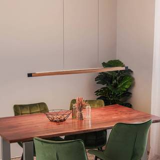 Quitani LED-hængelampe Kiere, eg/sort, 118 cm