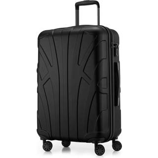 Suitline - Mittelgroßer Reisekoffer mit Erweiterung, Trolley Hartschale matt, 4 Rollen, ABS, TSA, Schwarz