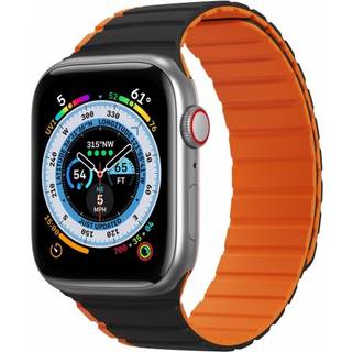 Dux Ducis LD Series - Apple Watch 9/8/7/6/5/4/3/2/1/SE/Ultra/Ultra 2 - 49/45/44/42mm - Magnetisk silikone urrem - Sort/Orange