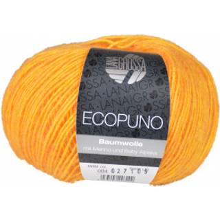 Lana Grossa Ecopuno 04 Gul Indhold: 72% bomuld, 17% ren ny merinould, 11% baby alpaca Vægt/Længde: 50 g = ca. 215 meter Anbefalede pinde: 4.00-4.50 mm Strikkefasthed: 10 x 10 cm = 24 m x 30 p Vask:Håndvask / Tørres fladt.