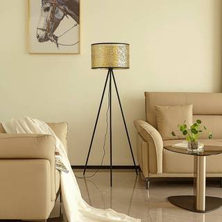Lindby gulvlampe Yonah, guldfarvet, metal, 143 cm, E27