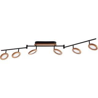 Lindby LED-spotlight Manel, træ, 152 cm lang, 6 lyskilder