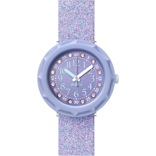 Flik Flak Shine Bright Lilaxus Quartz Movement Purple Dial Silicone Bracelet Girls Watch FCSP102