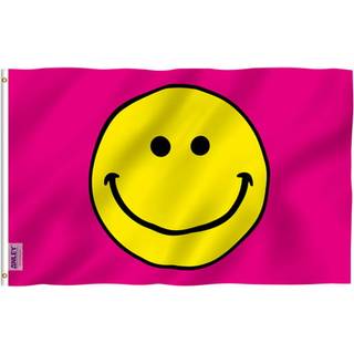 Anley Fly Breeze 3x5 Foot Pink Happy Face Flag - Vivid Color and Fade Proof - Canvas Header og Double Stitched - Flags Polyester med messinggromm