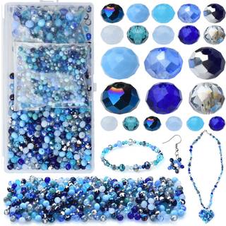 Kingshine 4/6/8mm krystalglasperler 3 St?rrelser i alt 1000stcs facetterede briolette rondrelle perler med beholder l?se afstandsperler til DIY p