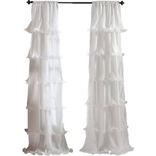 Lush Decor Nerina Curtain Sheer Ruffled Textured Window Panel til stue spisestue sovev?relse (single) 84 af 54-tommer hvid