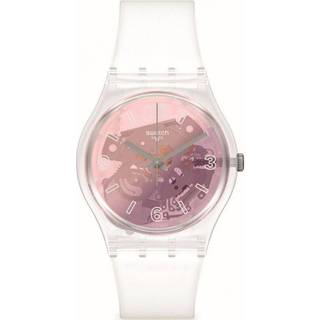 Swatch Pink Disco Fever Quartz Pink Dial White Silicone Strap Unisex Watch GE290