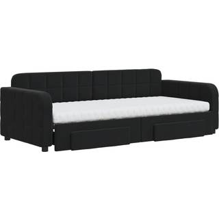 Daybed Velour Sort - med udtræk og skuffe og madras / 90 x 200 cm