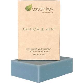Aspen Kay Naturals Arnica og Mint Soap Vegan Olive Oil Shea Butter Coconut Oil Essential Oils Palm Oil Cold Processed. For alle hudtyper følsom h