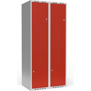 Garderobeskab 2x400 mm Lige tag 2-delt søjle Z-dør Rød dør Cylinderlås