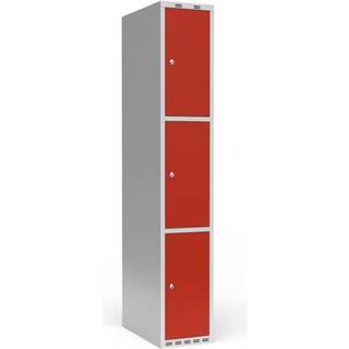 Garderobeskab 1x300 mm Lige tag 3 rum i højden Rød dør Cylinderlås