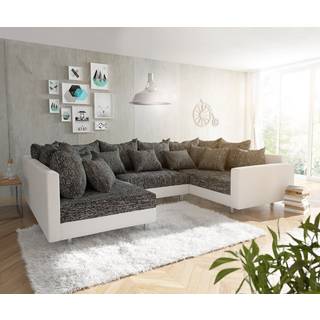 Wohnlandschaft Clovis Weiss Schwarz mit Armlehne - Schwarz, Weiss