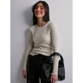 Fanna Langærmet T-shirt, Oatmeal Snow White Stripes, XS