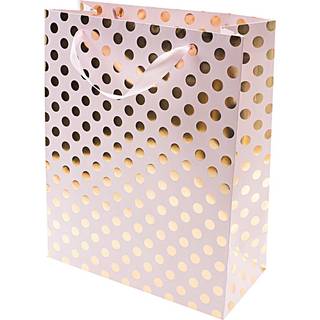 Geschenktüte rosa Punkte gold 26x32x12cm
