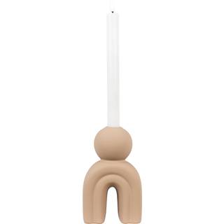 Lysestage, brun keramik, 17 cm.