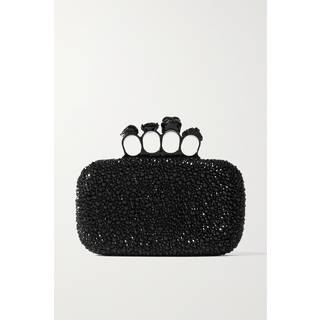 McQueen Knuckle embellished leather clutch - silver - One Size