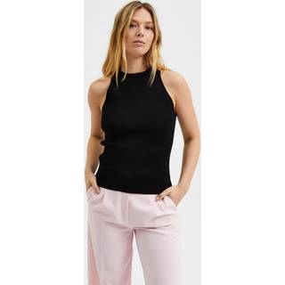 Selected ribbet tanktop i sort til kvinder.