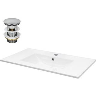 Håndvask med pop-up afløb og overløb 81x46,5x17,5 cm hvid keramik