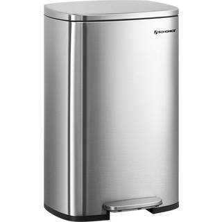 Songmics Kitchen Pedal Bin, 50L Rubbish Waste Bin, med plastisk indre spand, hængslet låg, blød lukning, lugtbevis og hygiejnisk, sølv LTB050E01