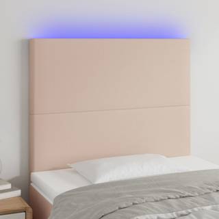 sengegavl med LED-lys 80x5x118/128 cm kunstlæder cappuccino