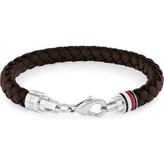 Brunt TOMMY HILFIGER Iconic TH Flettet Læderarmbånd