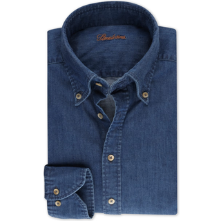 Stenströms Afslappet Blå skjorte i elastisk denim | Herre |Herreskjorter | Slimline | Størrelse: M | Blå | Solid | Lange Ærmer