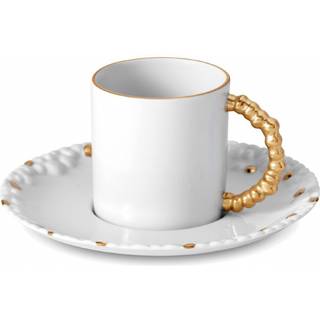 L'Objet Tea And Coffee - 'Mojave' espresso cup & saucer in white & gold Porcelain
