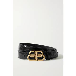 Balenciaga BB croc-effect leather belt - black - 85CM
