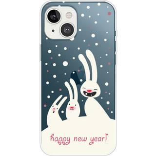 iPhone 13 Plastik Jule Cover - Gennemsigtig - Sne Kaniner