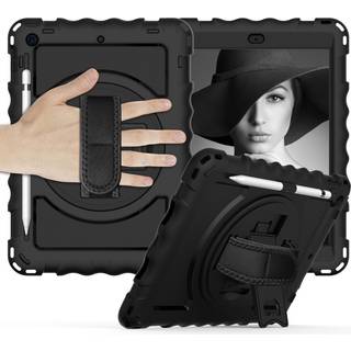 iPad 10.2" (2021 / 2020 / 2019) Håndværker Bagside Cover m. Håndholder, Kickstand & Apple Pencil Holder - Sort