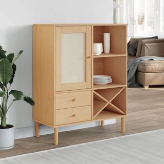 skænk SENJA 90x40x112 cm rattan-look massivt fyrretræ brun