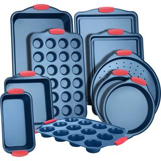Nutrichef 10 -delt nonstick bakeware -sæt - premium carbon stål bagepander m/silikone håndtag - inkluderer pizza bakke 12 & 24 kop muffin pander